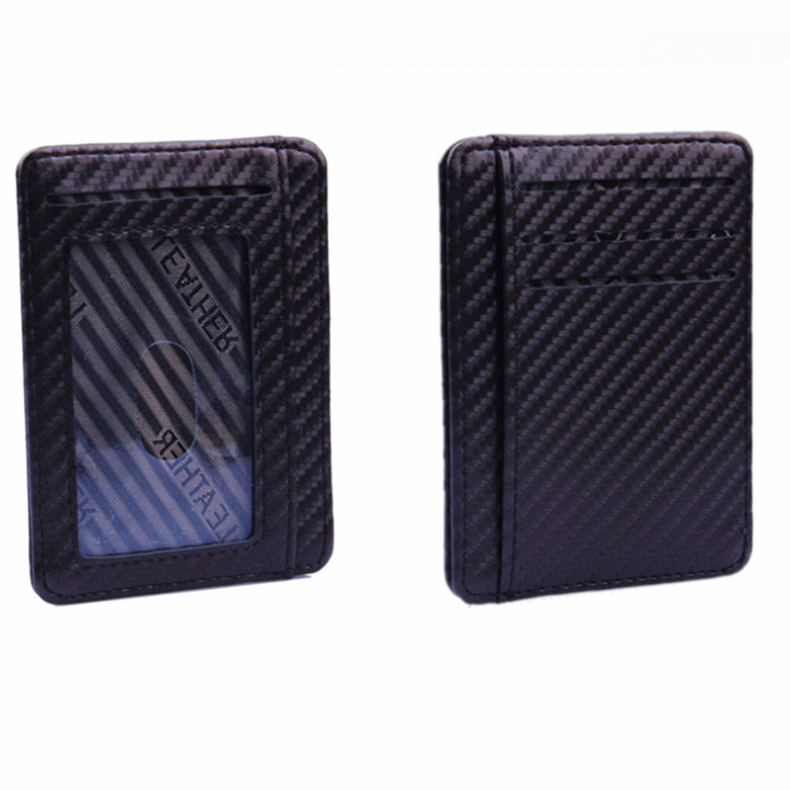 WALLET Slim PU Leather Wallet With 9 Pockets - Carbon Black